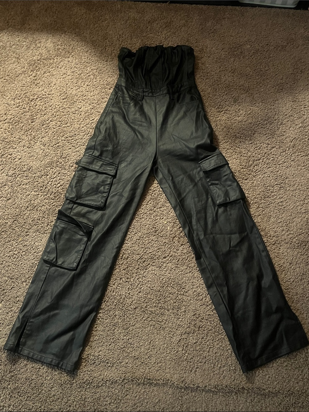 PrettyLittleThing Black Strapless Cargo Wide-Leg Jumpsuit